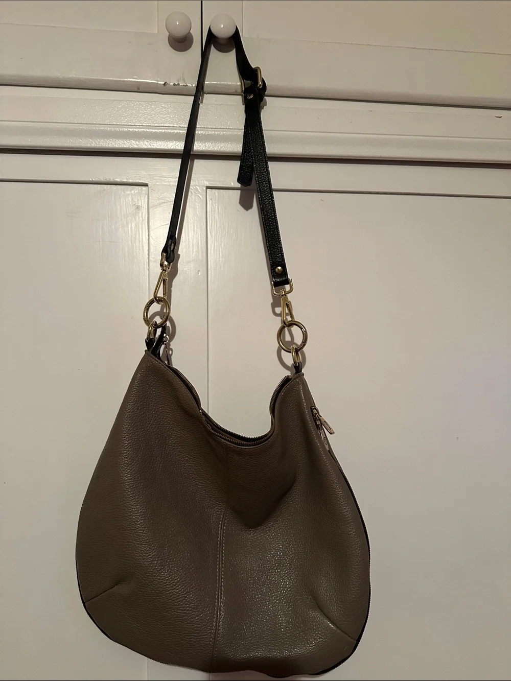 Valentina Taupe Hobo with Black Adjustable Strap